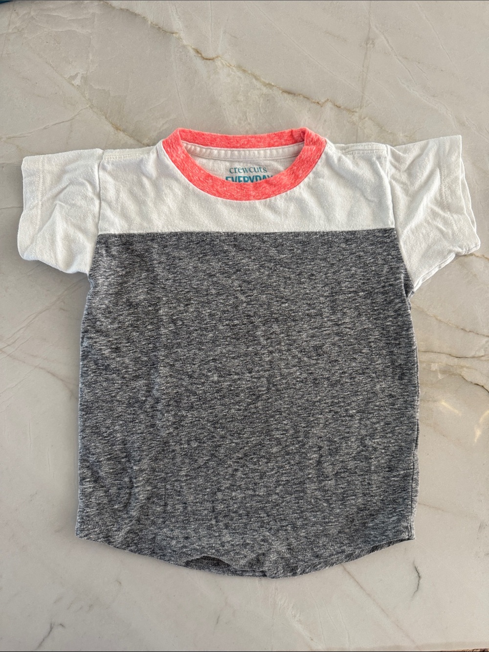 Crewcuts White & Gray Colorblock Tee with Coral Trim